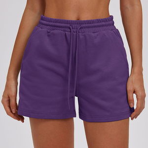 <b>Women's</b> Solid Purple High Waist <b>Shorts</b> Elastic Drawstring Casual Loose Fit Fleece Material Breathable Knitted Fabric - Product Image 1