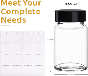 Botellas de Vidrio de 2 oz (<span class=keywords><strong>60</strong></span> <span class=keywords><strong>ml</strong></span>) con Tapa Negra, Boca Ancha, Botellas Pequeñas de Vidrio para Jengibre, Frascos Transparentes Mini para Viaje, a Prueba de Fugas - Product Image 2