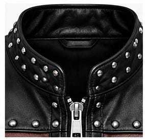 Veste en cuir à rivets pour homme, style motard, col montant, fermeture éclair - Product Image 2