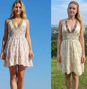 Vestido Corto de Verano para Mujer, Elegante, de Viscosa y Encaje, con Cuello en V, Mini Vestido Casual de Playa, Prenda Personalizada - Product Image 1