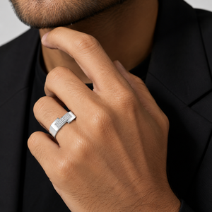 925 Sterling <b>Silver</b> Bezel Set Round Moissanite Ribbed Band <b>Ring</b> for <b>Men</b> Minimalist Wedding Engagement Daily Wear Jewelry Gift - Product Image 1