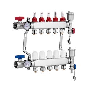 Collettore di Distribuzione a 5 Vie per Tubi PEX da 1/2 Pollice, Collettore in Acciaio Inox per Riscaldamento a Pavimento Idronico, Componenti per Sistemi HVAC - Product Image 1