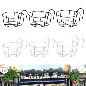 Macetero Colgante Multiusos para Barandilla, Soporte para Macetas de Flores para Terraza, Balcón, Jardín, Cesta de Metal Negra - Product Image 3