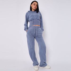 Conjunto Deportivo Urbano Vintage, Lavado Ácido, Desteñido al Sol, con Capucha, Pantalones Deportivos con Logotipo Personalizado, Sudadera Corta con Capucha, 100% Algodón - Product Image 3