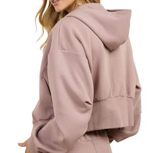 Custom Women <b>Cropped</b> Full <b>Zip</b> Hoodie Relaxed Drop Shoulder Fleece Sweatshirt OEM ODM Clothing Manufacturer - Product Image 2