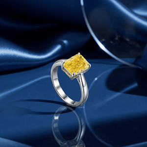 Anillo de Compromiso Solitario con Diamante Amarillo Cultivado en Laboratorio, Corte Radiante, Oro Blanco, Anillo de Promesa, Joyería Fina Minimalista para Novia, Regalo - Product Image 4