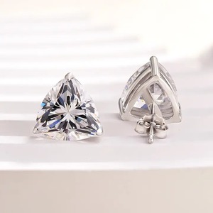 925 Moissanite Diamond <b>Stud</b> <b>Earrings</b> Dainty Trillion Cut 4 Prong 3.0 Carat <b>Emerald</b> Green Gold Plated Women's Trendy Wholesale - Product Image 5