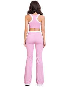 Women Light Pink White Contrast Sports Bra And Flare Pants Set High Waist <b>Stretch</b> Yoga Fitness Gym Wear Custom OEM Wholesale - Product Image 2