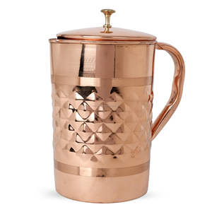 Hammered Copper Drinkware Water Jug with Lid Large Serving Pitcher for Water, Juice, Iced Tea & Kitchen Table Use - Product Image 1