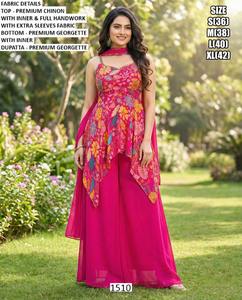 ชุดคุर्ติปักลายดอกไม้สไตล์โมเดิร์นสีม่วงนูร์ อี ไวโอเล็ต เอวธรรมชาติ ยาวคลุมเท้า ระบายอากาศได้ดี สวมใส่สบาย - Product Image 2