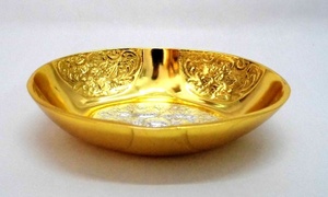 Plateau de service rond en métal de couleur personnalisée de luxe Art déco Vaisselle de cuisine de créateur pour le mariage ou le ramadan Vente en gros Plateau doré - Product Image 5