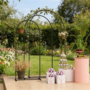 Set di 3 Archi Decorativi per Matrimonio con Cornice Nera Arcuata e Supporto in Metallo - Product Image 1