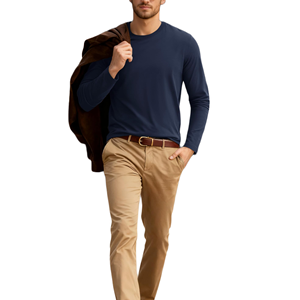 Camiseta de Manga Larga para Hombre, Corte Regular, 100% Algodón, Cuello Redondo, Clásica, Informal, Perfecta para el Estilo de Vida Diario, Venta al Por Mayor - Product Image 3