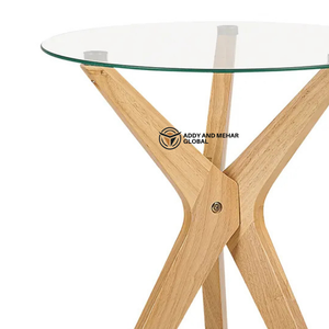 Modern Round Glass Top Side Table with Solid <b>Wood</b> Cross Base – Contemporary Accent Table for Living Room Bedroom & Office - Product Image 3