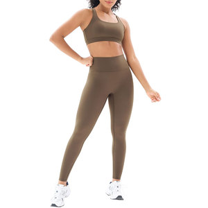 Seamless Yoga Set 2 Piece High Waist <b>Crop</b> <b>Top</b> Racerback Solid Color Sport Wear for Women Full Length Leggings - Product Image 5