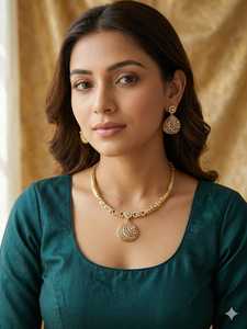 Women's Brass 18K Gold Plated Lock Design Necklace <b>Set</b> Traditional Wedding Engagement Anniversary Party Trendy - Product Image 3