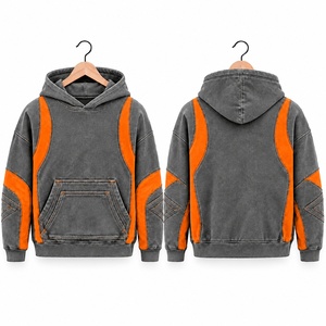 เสื้อฮู้ดดี้ผ้าฝ้ายเฟรนช์เทอร์รี่สีดำขาวแบบยูนิเซ็กซ์ 100% ตกแต่งด้วยผ้าปะติดปะต่อ มีกระเป๋าจิงโจ้ สวมใส่สบายๆ - Product Image 5