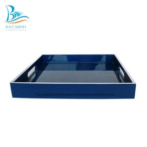 Bandeja de servicio de laca rectangular azul de lujo con borde blanco decorativo Precio del fabricante para la decoración del hogar - Product Image 2