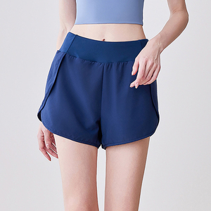 กางเกงขาสั้นโยคะเอวสูงผ้ายืดสีพื้นสำหรับผู้หญิง มีกระเป๋า เหมาะสำหรับออกกำลังกาย วิ่ง และฟิตเนสในช่วงฤดูร้อน - Product Image 1