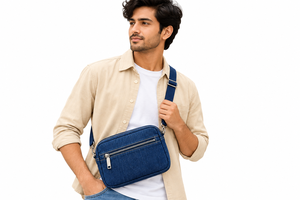 Sac messager unisexe en jean tendance avec bandoulière réglable, fermeture éclair, sac à bandoulière, sac de voyage écologique et durable - Product Image 6