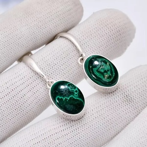 Boucles d'oreilles pendantes en malachite naturelle, argent sterling 925, bijoux fantaisie mignons pour femmes, cadeau de Noël, vente en gros - Product Image 4