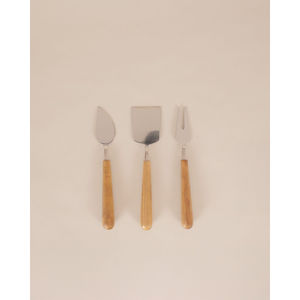 Juego de Cuchillos para Queso de Madera de Acacia de 3 Piezas al por Mayor, Hojas de Acero Inoxidable con Acabado Dorado, Cuchillos Elegantes para Tabla de Charcutería, Ecológicos - Product Image 6
