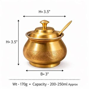 Handmade Engraved Brass Condiment Pot with Lid and Spoon Traditional Brass Sugar Bowl Decorative Kitchen Storage <b>Container</b> - Product Image 6