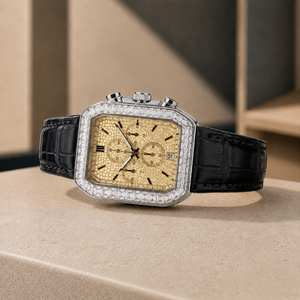 Montre Chronographe Mécanique de Luxe en Moissanite Scintillante, Date Automatique, Cadran en Verre 46mm, Acier Inoxydable Poli pour - Product Image 2