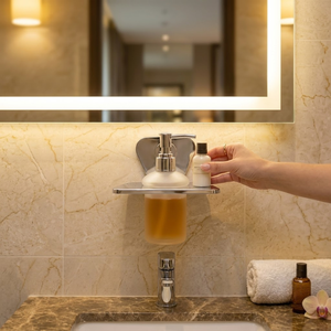 Distributeur de savon liquide en acier inoxydable, support mural pour salle de bain, bouteille à pompe pour lavage des mains en verre dépoli, finition chromée, antirouille - Product Image 4