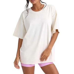 T-shirt ample à col rond et manches courtes pour femme, couleur unie, 100% coton, décontracté, mode estivale, t-shirts pour femmes - Product Image 2