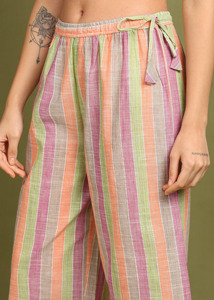 Pantalon palazzo à jambes larges en coton Khadi pur rayé, tissé à la main, décontracté, confortable, avec taille élastique - Product Image 2