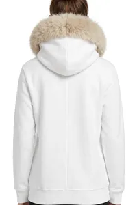 <b>Women</b> <b>White</b> Zip Up <b>Hoodie</b> Jacket with Plush Faux Fur Collar Relaxed Fit Long Sleeves Winter Streetwear Custom Outerwear - Product Image 2