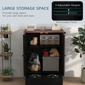 Stazione di Alimentazione Portatile per Animali Domestici, Mobile Nero Regolabile per Cibo per Cani con Ciotole Rialzate e Ganci per Cani di Taglia Media - Product Image 5