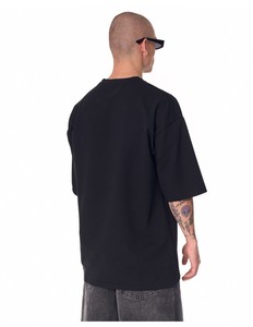 Men's Oversized Black T-Shirt With <b>White</b> Logo Print Street Style Short Sleeve O-Neck Cotton Jersey <b>Tee</b> - Product Image 5