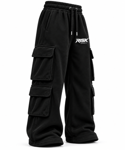Pantalon cargo pour homme, noir, poids lourd, style streetwear, avec cordon de serrage, taille élastique et plusieurs poches - Product Image 2