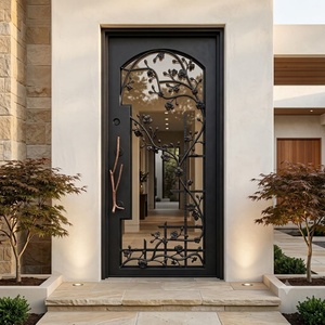 Hand-forged Modern <b>Swing</b> Iron Main Door with Asian-inspired Design Rust-resistant Powder-coated Finish Easy Assembly - Product Image 3