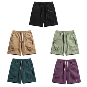 Pantalones Cortos Cargo para Hombre, Cintura Media, Cordón Ajustable, Secado Rápido, Color Sólido, Estilo Casual, Tela de Poliéster, Bolsillos con Cremallera - Product Image 5
