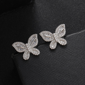 Boucles d'oreilles clous papillon en diamant de laboratoire pour femme, en argent 925, légères, avec diamant certifié, bijoux de luxe floraux, coffret cadeau - Product Image 3
