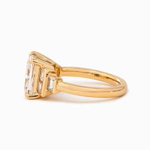 3.5ct Princess Cut LabGrown Diamond Solid Yellow Gold Ring for Women Luxury Three <b>Stone</b> Baguette Diamond Accent Engagement Ring - Product Image 5