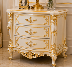 Suite de chambre à coucher style Maharaja Cal King avec lit à baldaquin personnalisé de luxe blanc et or, taille King, directement de l'usine en Australie - Product Image 3
