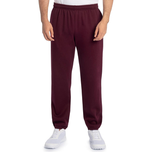 Pantalon de jogging en coton bordeaux, taille élastique, décontracté, avec poches latérales, en tissu tricoté respirant, idéal pour l'automne - Product Image 1