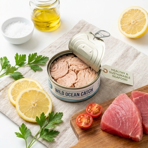Thon en conserve de haute qualité, prêt à consommer, riche en oméga 3, protéines et nutriments, idéal pour les applications alimentaires saines. - Product Image 5