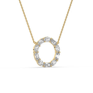 Collier en argent 925 plaqué or avec diamant circulaire, pendentif ovale baguette cultivé en laboratoire, bijoux fins de luxe pour anniversaire, cadeau pour femme - Product Image 1