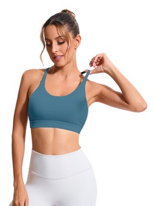 Seamless Moisture Wicking Sports Bra <b>Mesh</b> Back Detailing Spaghetti Racerback Design Pullover Workout <b>Crop</b> <b>Top</b> Blanks - Product Image 3