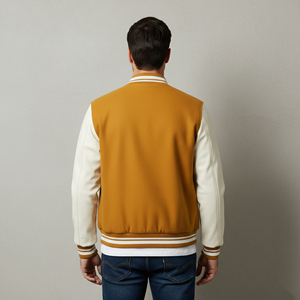 Blouson d'hiver personnalisé en toile de laine, coupe décontractée à épaules tombantes, bicolore, avec logo imprimé sur mesure, motif universitaire pour homme – Vente en gros - Product Image 6
