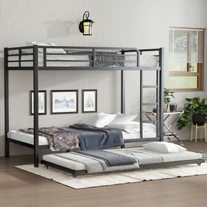 Lit superposé en métal noir Twin XL sur Twin XL avec lit gigogne de taille Twin - Product Image 1