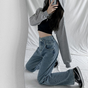 Jeans de Mezclilla Rectos y Holgados de Buena Calidad para Mujer, Versátiles, de Cintura Alta, Estilo Gótico, Impermeables, Ligeros, Sólidos, Casuales, para Verano - Product Image 4