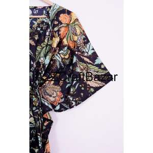 Kaftan indien fait main 100% coton, imprimé oiseaux, robe maxi décontractée été et automne, kaftan court en coton doux - Product Image 4