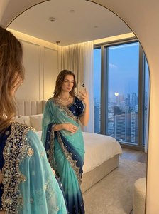 ผ้าส่าหรีปักลายมอสสุดหรู ผ้าส่าหรีเฮอริเทจโกลว์ ผ้าส่าหรีลายบุตติสุดสง่างาม ผ้าส่าหรีงานปักดิ้นรอยัล - Product Image 4