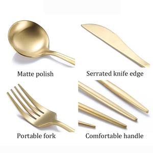 Ensemble de couverts en acier inoxydable doré durable et moderne avec des poignées blanches mates de qualité supérieure, résistant à la rouille, vaisselle de table - Product Image 4
